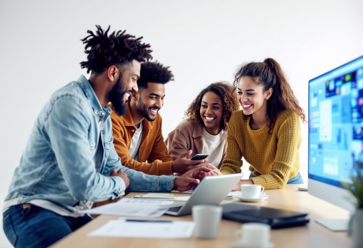 image of students collaborating on a digital project in a technology lab