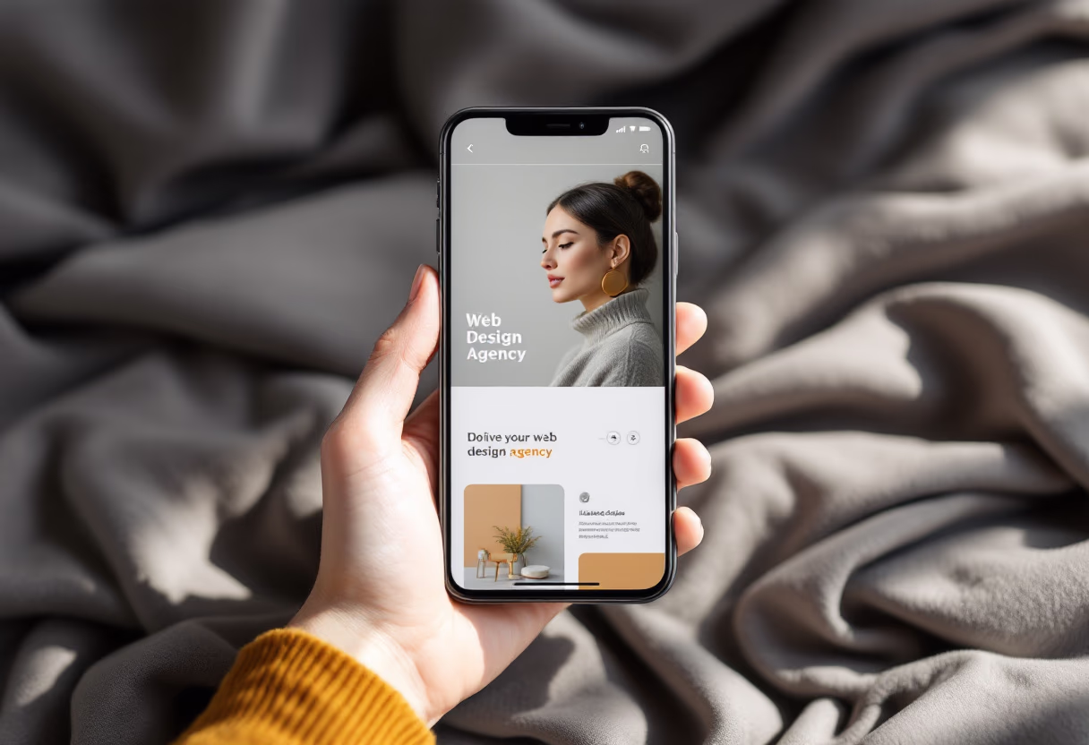 image of website on a mobile device (for a web design agency)